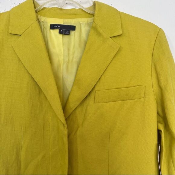 Vince Blazer Jacket 4 Chartreuse Green Long Sleeves Career Cotton Wool Blend NWT - Picture 3 of 9